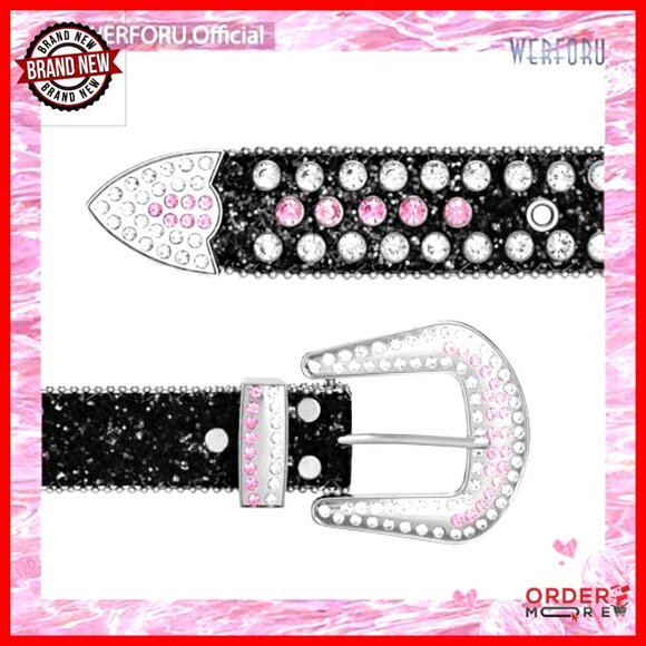 Western Rhinestone Studded Leather Belt Unisex Bling Cowgirl Cowboy Waist main image 4